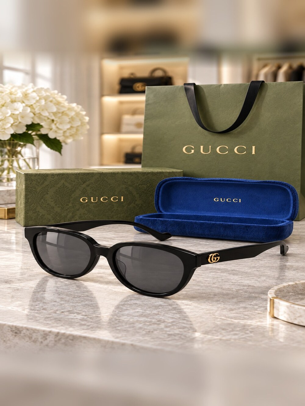 Gucci Black Round Square Sunglasses - Picture 2 of 6